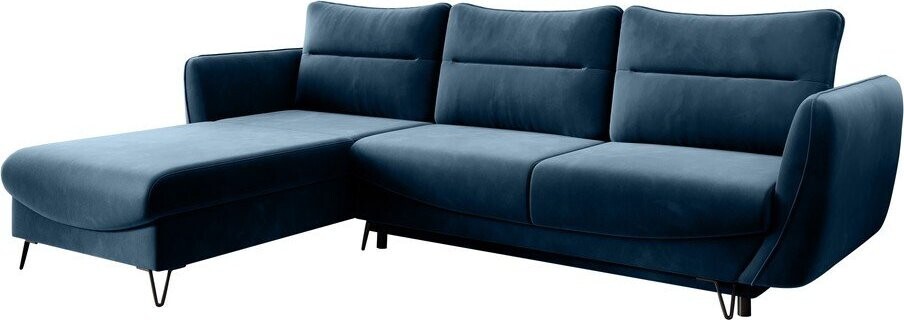 Modrá sametová rozkládací/s úložným prostorem rohová pohovka (levý roh/s lenoškou) Silva – ELTAP