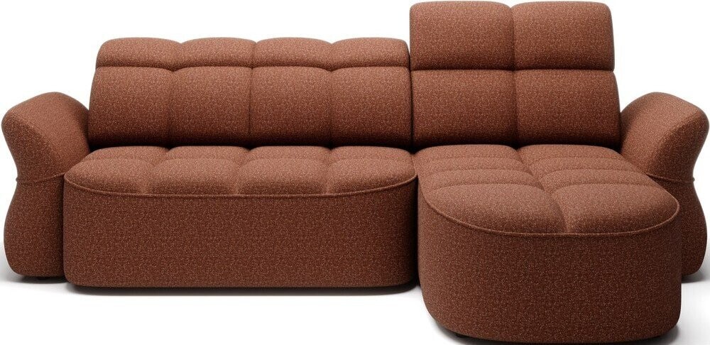 Sametová rozkládací/s úložným prostorem rohová pohovka v terakotové barvě (pravý roh/s lenoškou) Beneth – ELTAP