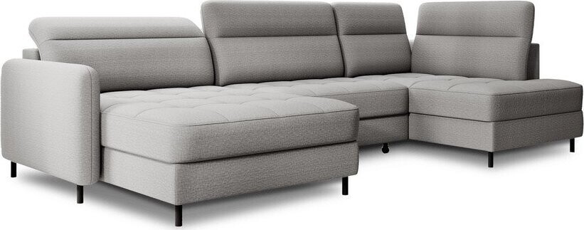 Světle šedá sametová rozkládací/s úložným prostorem rohová pohovka (pravý roh/do