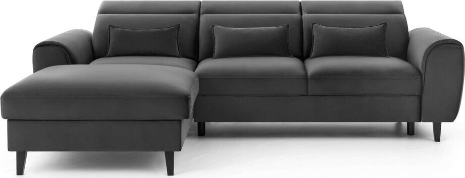 Tmavě šedá sametová rozkládací/s úložným prostorem rohová pohovka (levý roh/s lenoškou) Foble – ELTAP