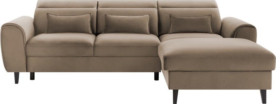 Světle hnědá sametová rozkládací/s úložným prostorem rohová pohovka (pravý roh/s lenoškou) Foble – ELTAP