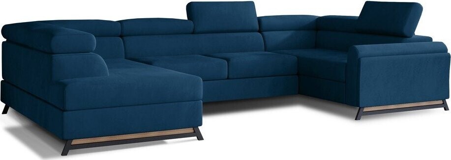 Modrá sametová rozkládací/s úložným prostorem rohová pohovka (levý roh/do