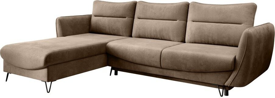 Světle hnědá sametová rozkládací/s úložným prostorem rohová pohovka (levý roh/s lenoškou) Silva – ELTAP