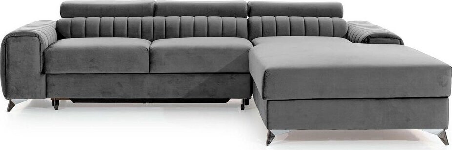 Šedá sametová rozkládací/s úložným prostorem rohová pohovka (pravý roh/s lenoškou) Grayson – ELTAP