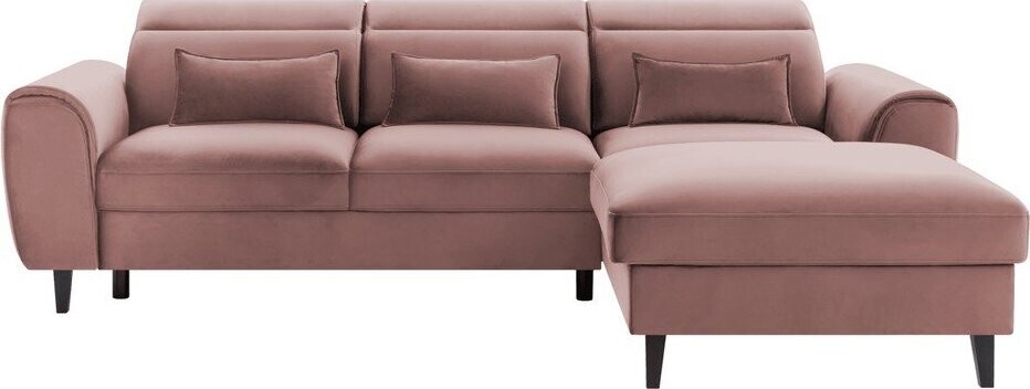 Růžová sametová rozkládací/s úložným prostorem rohová pohovka (pravý roh/s lenoškou) Foble – ELTAP