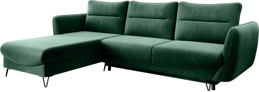 Zelená sametová rozkládací/s úložným prostorem rohová pohovka (levý roh/s lenoškou) Silva – ELTAP