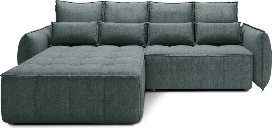 Zelená sametová rozkládací/s úložným prostorem rohová pohovka (levý roh/s lenoškou) Campo – ELTAP