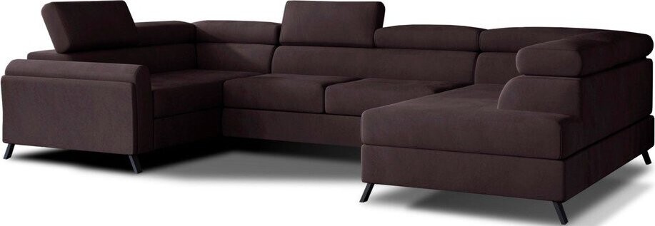 Tmavě hnědá sametová rozkládací/s úložným prostorem rohová pohovka (pravý roh/do