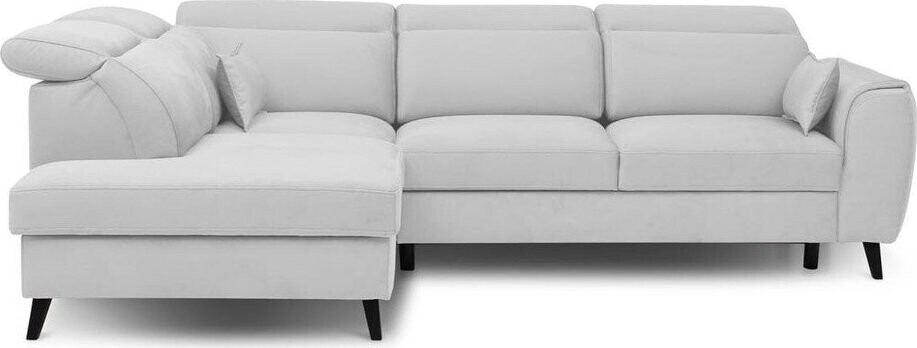 Bílá sametová rozkládací/s úložným prostorem rohová pohovka (levý roh/do L) Noble – ELTAP