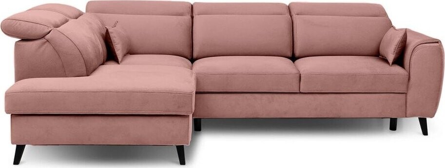 Růžová sametová rozkládací/s úložným prostorem rohová pohovka (levý roh/do L) Noble – ELTAP