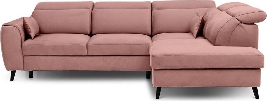 Růžová sametová rozkládací/s úložným prostorem rohová pohovka (pravý roh/do L) Noble – ELTAP