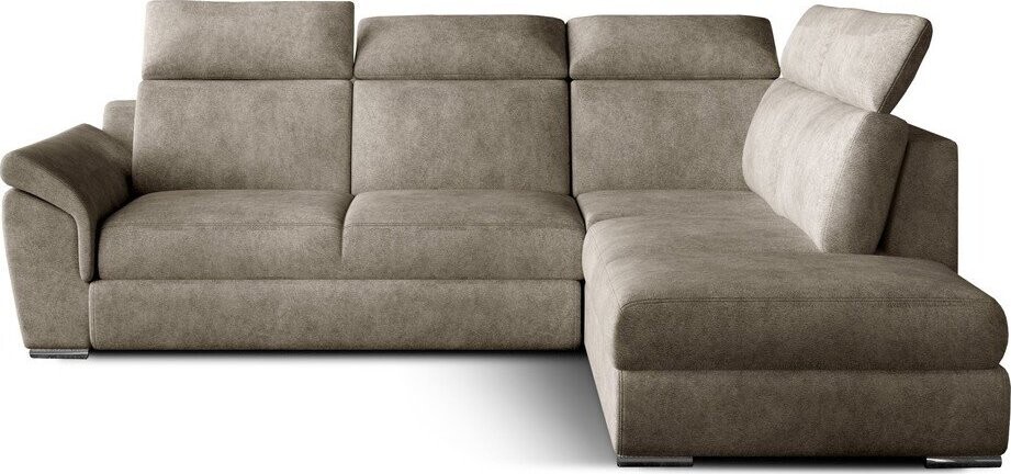 Béžová sametová rozkládací/s úložným prostorem rohová pohovka (pravý roh/do L) Loreto – ELTAP