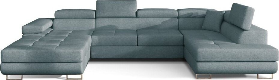 Světle modrá rozkládací/s úložným prostorem rohová pohovka (pravý roh/do