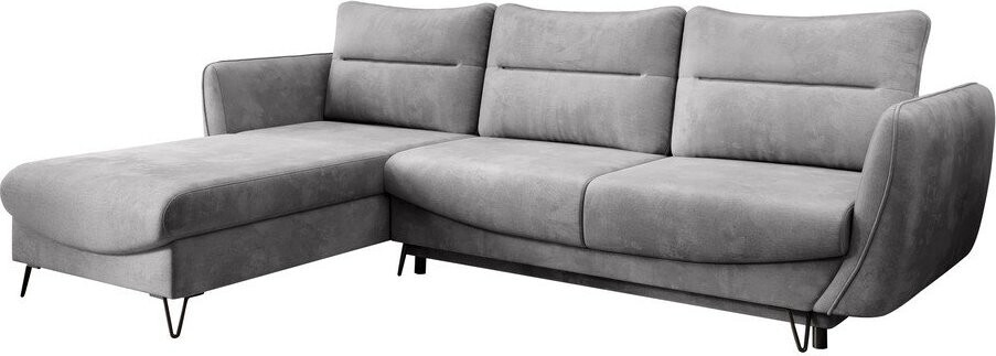 Světle šedá sametová rozkládací/s úložným prostorem rohová pohovka (levý roh/s lenoškou) Silva – ELTAP