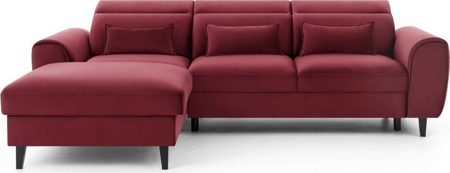 Červená sametová rozkládací/s úložným prostorem rohová pohovka (levý roh/s lenoškou) Foble – ELTAP