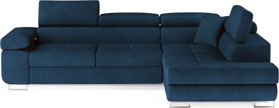Modrá sametová rozkládací/s úložným prostorem rohová pohovka (pravý roh/do L) Anton – ELTAP