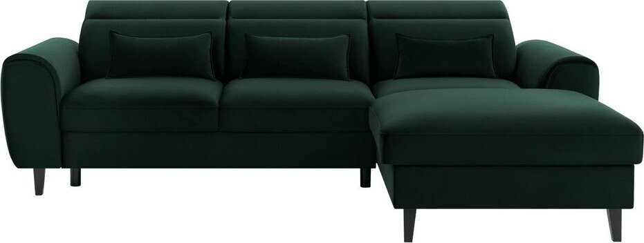 Tmavě zelená sametová rozkládací/s úložným prostorem rohová pohovka (pravý roh/s lenoškou) Foble – ELTAP