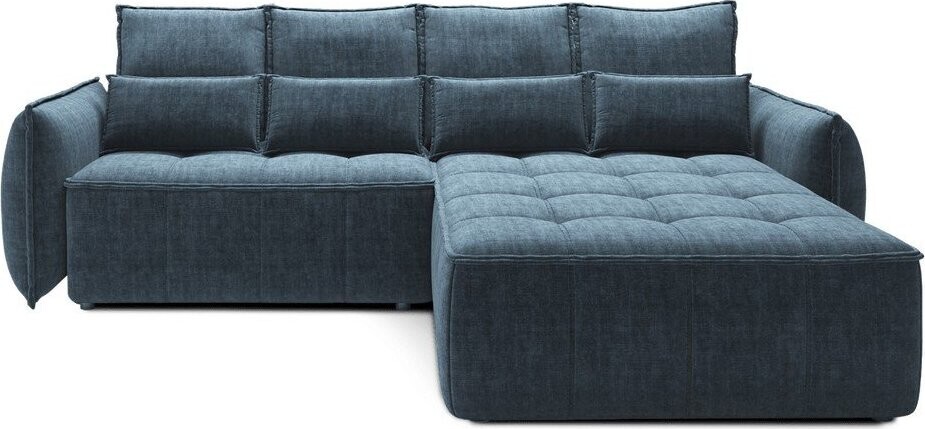 Modrá sametová rozkládací/s úložným prostorem rohová pohovka (pravý roh/s lenoškou) Campo – ELTAP