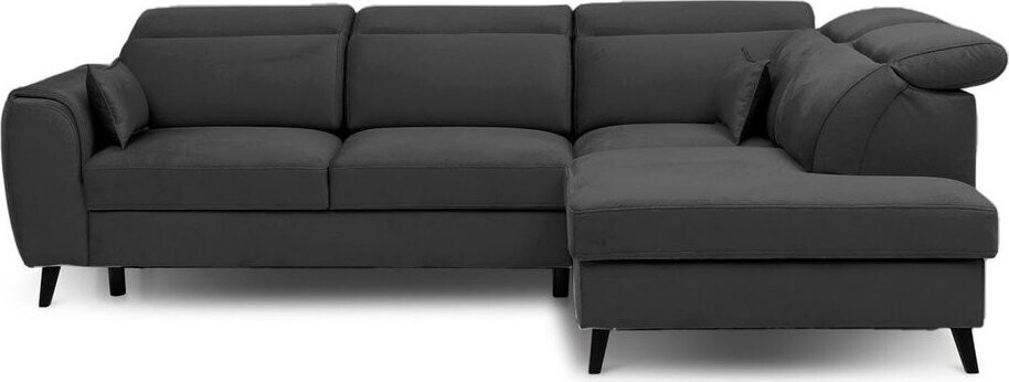 Tmavě šedá sametová rozkládací/s úložným prostorem rohová pohovka (pravý roh/do L) Noble – ELTAP