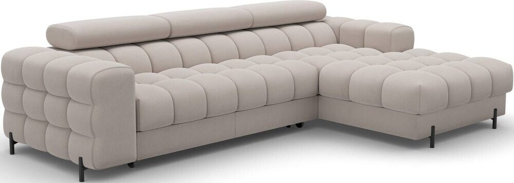 Béžová sametová rozkládací/s úložným prostorem rohová pohovka (pravý roh/s lenoškou) Felro – ELTAP