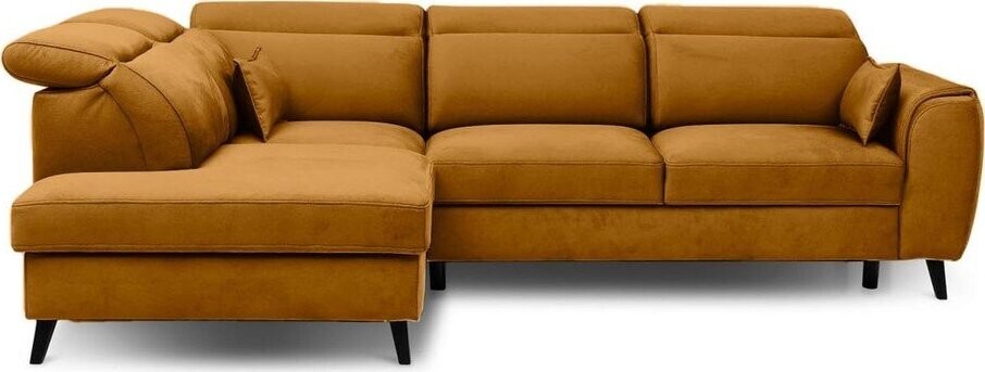 Žlutá sametová rozkládací/s úložným prostorem rohová pohovka (levý roh/do L) Noble – ELTAP