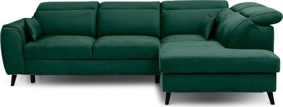 Zelená sametová rozkládací/s úložným prostorem rohová pohovka (pravý roh/do L) Noble – ELTAP