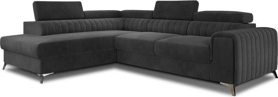 Tmavě šedá sametová rozkládací/s úložným prostorem rohová pohovka (levý roh/do L) Laurence – ELTAP