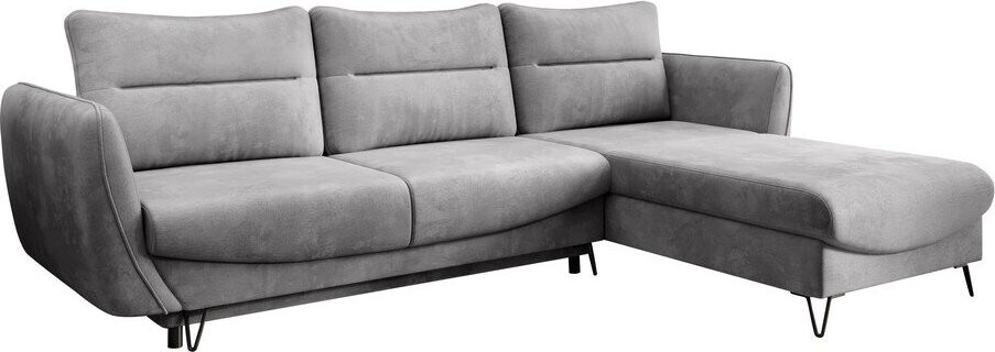 Světle šedá sametová rozkládací/s úložným prostorem rohová pohovka (pravý roh/s lenoškou) Silva – ELTAP