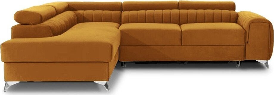 Žlutá sametová rozkládací/s úložným prostorem rohová pohovka (levý roh/do L) Laurence – ELTAP