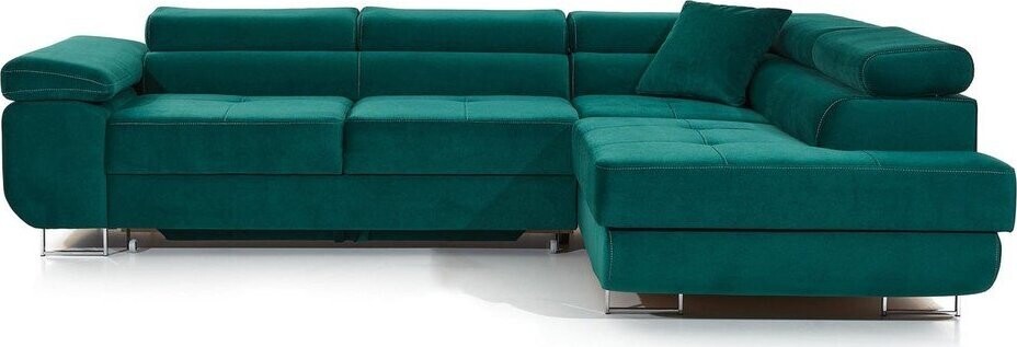 Zelená sametová rozkládací/s úložným prostorem rohová pohovka (pravý roh/do L) Anton – ELTAP