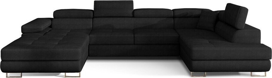 Černá sametová rozkládací/s úložným prostorem rohová pohovka (pravý roh/do 