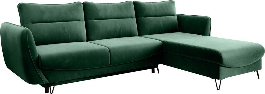 Zelená sametová rozkládací/s úložným prostorem rohová pohovka (pravý roh/s lenoškou) Silva – ELTAP