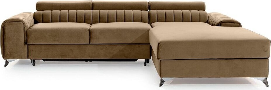 Světle hnědá sametová rozkládací/s úložným prostorem rohová pohovka (pravý roh/s lenoškou) Grayson – ELTAP