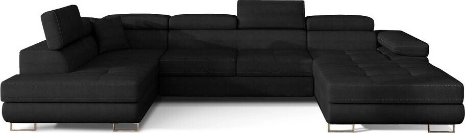 Černá sametová rozkládací/s úložným prostorem rohová pohovka (levý roh/do