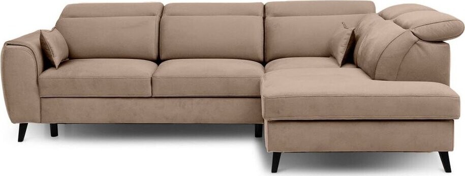 Světle hnědá sametová rozkládací/s úložným prostorem rohová pohovka (pravý roh/do L) Noble – ELTAP