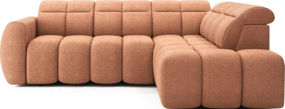 Rozkládací/s úložným prostorem rohová pohovka z textilie bouclé v lososové barvě (pravý roh/do L) Falconn – ELTAP