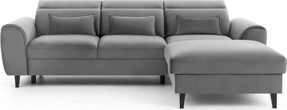 Šedá sametová rozkládací/s úložným prostorem rohová pohovka (pravý roh/s lenoškou) Foble – ELTAP