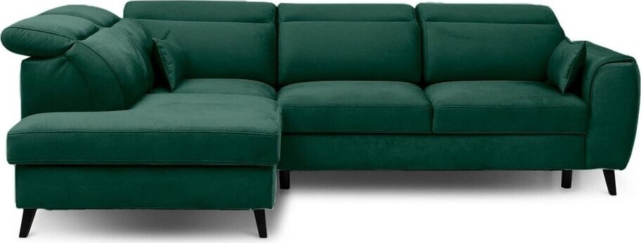 Zelená sametová rozkládací/s úložným prostorem rohová pohovka (levý roh/do L) Noble – ELTAP