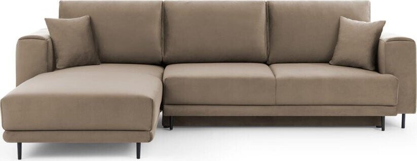 Světle hnědá sametová rozkládací/s úložným prostorem rohová pohovka (levý roh/s lenoškou) Dalia – ELTAP