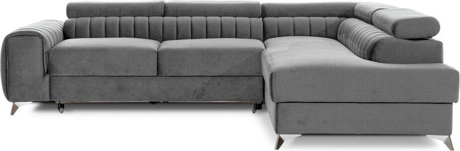 Šedá sametová rozkládací/s úložným prostorem rohová pohovka (pravý roh/do L) Laurence – ELTAP