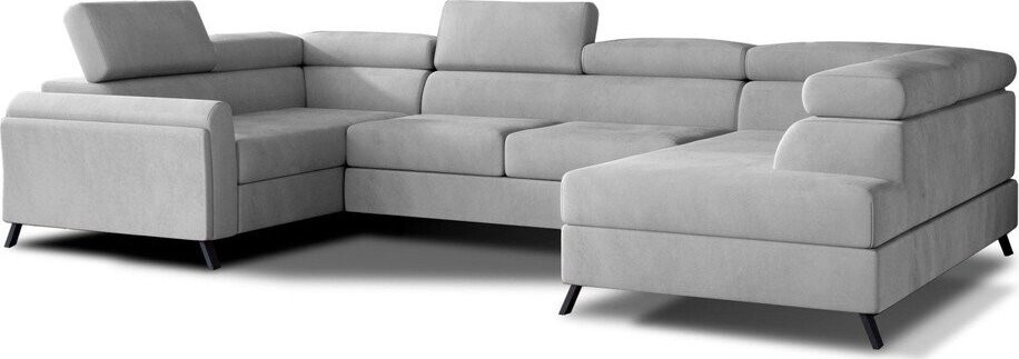 Světle šedá sametová rozkládací/s úložným prostorem rohová pohovka (pravý roh/do 