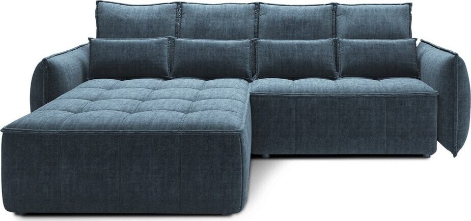 Modrá sametová rozkládací/s úložným prostorem rohová pohovka (levý roh/s lenoškou) Campo – ELTAP