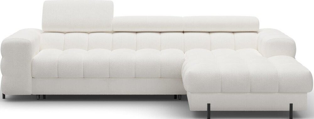 Krémová žinylková rozkládací/s úložným prostorem rohová pohovka (pravý roh/s lenoškou) Felro – ELTAP