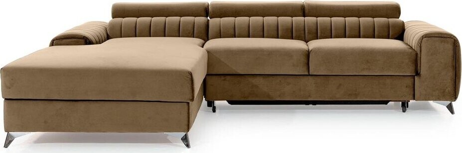 Světle hnědá sametová rozkládací/s úložným prostorem rohová pohovka (levý roh/s lenoškou) Grayson – ELTAP