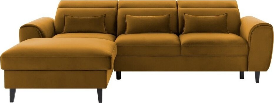 Žlutá sametová rozkládací/s úložným prostorem rohová pohovka (levý roh/s lenoškou) Foble – ELTAP