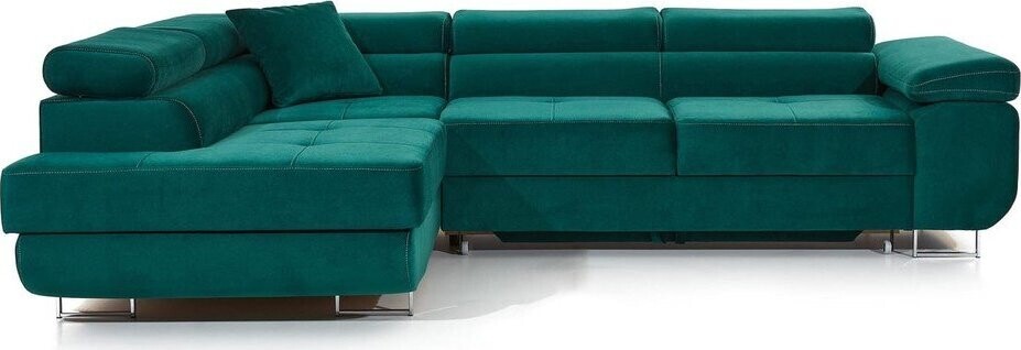 Zelená sametová rozkládací/s úložným prostorem rohová pohovka (levý roh/do L) Anton – ELTAP