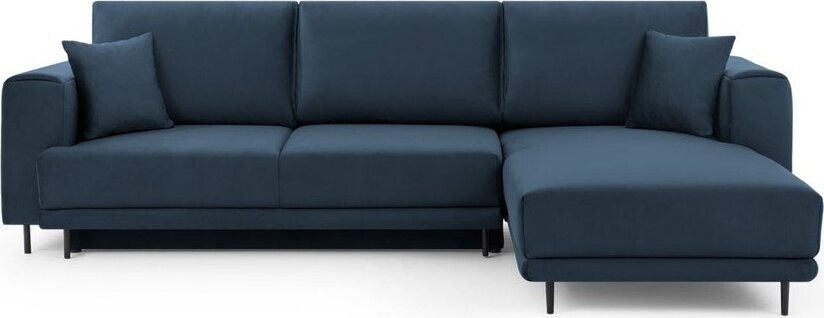 Modrá sametová rozkládací/s úložným prostorem rohová pohovka (pravý roh/s lenoškou) Dalia – ELTAP
