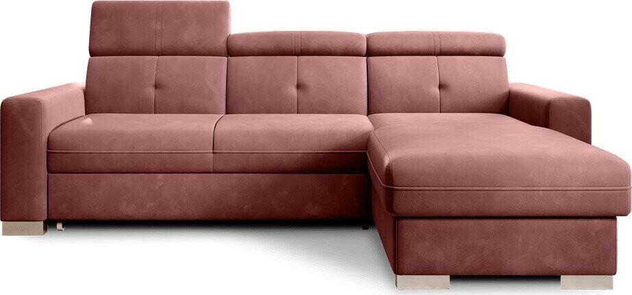 Růžová sametová rozkládací/s úložným prostorem rohová pohovka (pravý roh/s lenoškou) Fresia – ELTAP