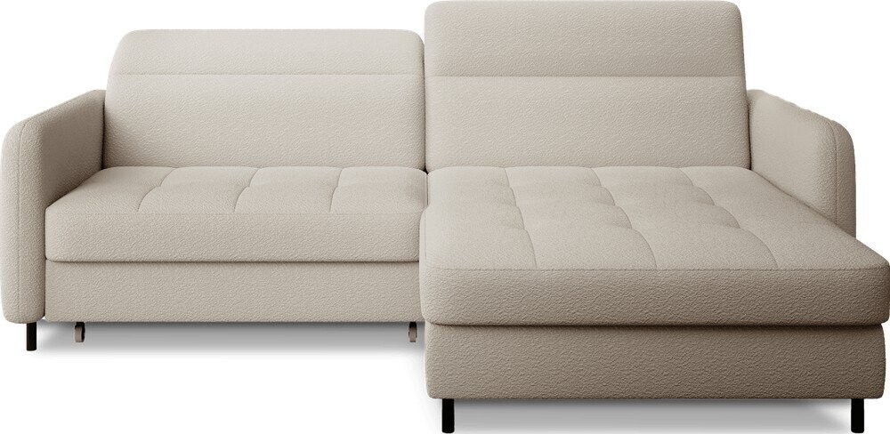 Béžová rozkládací/s úložným prostorem rohová pohovka z textilie bouclé (pravý roh/s lenoškou) Gomsi – ELTAP