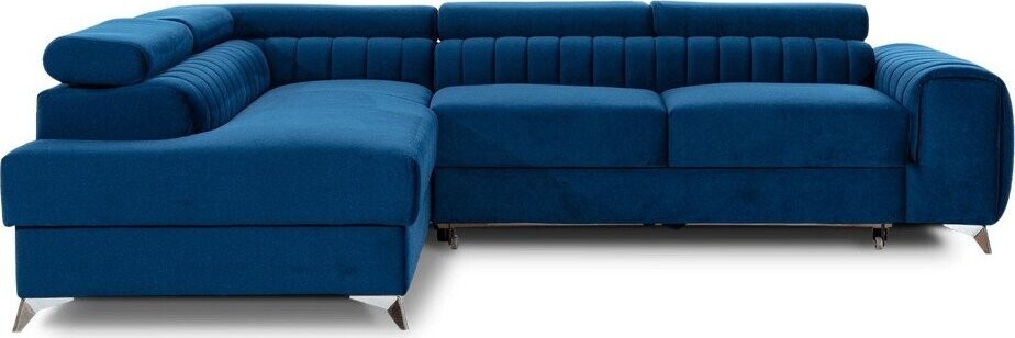 Modrá sametová rozkládací/s úložným prostorem rohová pohovka (levý roh/do L) Laurence – ELTAP